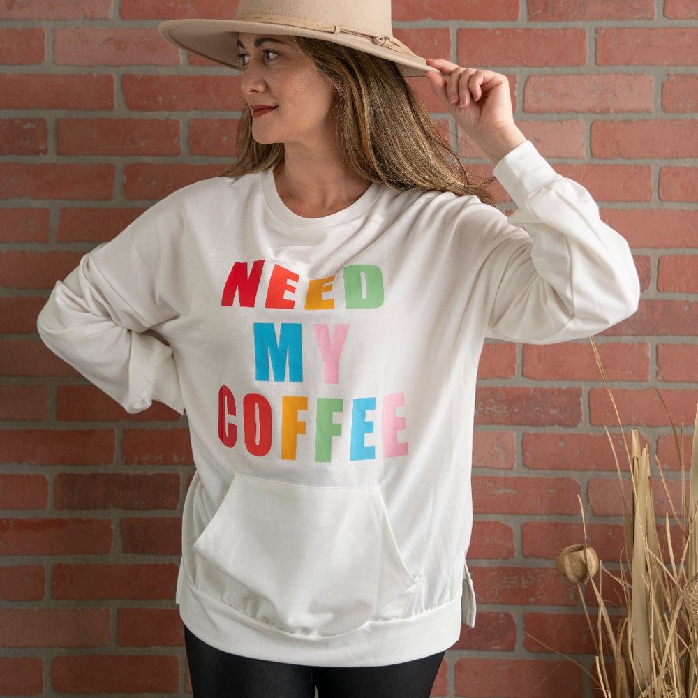 Need My Coffee White Pullover Sweatshirt - Picture 3 of 6